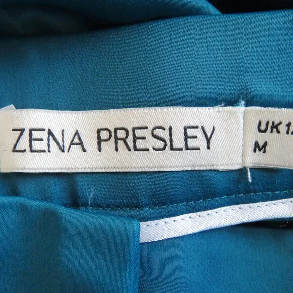 ZENA PRESLEY Teal Satin Palazzo Wide Leg Pants Drapey - Women's Size M - Picture 15 of 15